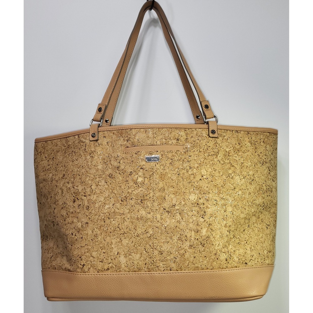 Jewell by Thirty-One Setter Tote Women Large Tan Cork Metallic Polka Dot Lining